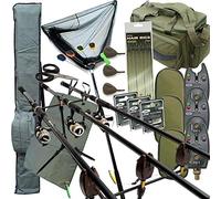 Fishing Tackle Set by Fishing Rod Reel Combo, Rod and Reel Carp Fishing Equipment, Includes 3 Rods, 3 Reels, 12.0 Feet Graphite, Black Silver, for Adults