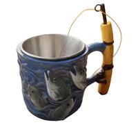 Fishing Theme Mug - Novelty Rod Handle Cup, Ergonomic Grip Drinkware, Creative Angler Style, Decorative Beverage Mug | Hot Cold Tea Coffee Milk Juice Beer Gift for Dad Grandpa Boyfriend