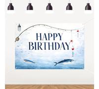 Fishing Themed Happy Birthday Backdrop,Fishing Birthday Banner Decorations Photo Booth Props Backdrop for Boys Men Birthday Party Retirement Yard Angler Christmas Party Supplies