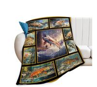 Fishing Throw Blanket Ultra Soft Cozy Rainbow Trout Fish Blanket Fleece Fuzzy Plush Fishing Lovers Decor Gifts for Women Girls Adults Couch Sofa 50"x40"