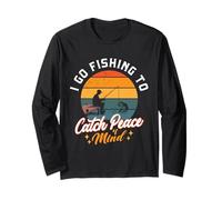 Fishing to Catch Peace of Mind Retro Sunset Design Long Sleeve T-Shirt