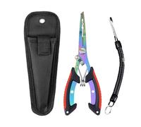 Fishing Tongs Hook Remover, Fishing Tongs Salt Water, Coloured Titanium Fishing Tongs with Sheath, Multifunctional Fish Tool Braid Cutter Gear Accessories for Cutting Lines