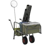 Fishing Trolley Foldable Green 135-145cm Powder-Coated Steel 150kg with 2 Wheels