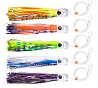 Fishing Trolling Lures Saltwater Fishing Lures, 5pcs Offshore Big Game Saltwater Trolling Lures for Mahi Tuna Marlin Dolphin Wahoo Deep Sea Fishing Lures Octopus Squid Skirts Rigged Hooks
