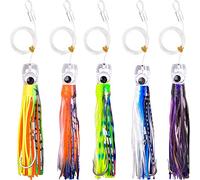 Fishing Trolling Lures Saltwater Trolling Skirted Lures Offshore Big Game Fishing Lures for Tuna Mahi Marlin Dolphin Wahoo Deep Sea Fishing Lures Octopus Squid Skirts Rigged Hooks 8.8inch