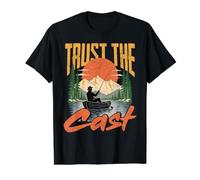 Fishing Trust The Cast Vintage Mountain Lake Fly Angler Value Graphic T-Shirt, Men, Black, L