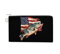 Fishing U.S. Flag Bass Fish Custom Canvas Coin Purse Change Wallet Bag Small Makeup Bags for Men Women 7.5 X 4.6 Inch