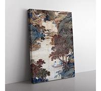 Fishing Under Gum Trees By Qiu Ying Asian Japanese Canvas Wall Art Print Ready to Hang, Framed Picture for Living Room Bedroom Home Office Décor, 76x50 cm (30x20 Inch)