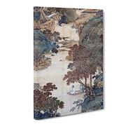 Fishing Under Gum Trees By Qiu Ying Asian Japanese Canvas Wall Art Print Ready to Hang, Framed Picture for Living Room Bedroom Home Office Décor, 24x16 Inch (60x40 cm)