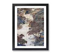 Fishing Under Gum Trees By Qiu Ying Asian Japanese Framed Print | A2 Black Framed Wall Art | Ready to Hang | Asian Floral Picture | Living Room Bedroom Lounge Office
