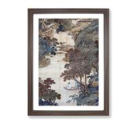 Fishing Under Gum Trees By Qiu Ying Asian Japanese Framed Wall Art Print, Ready to Hang Picture for Living Room Bedroom Home Office Décor, Walnut A4 (34 x 25 cm)