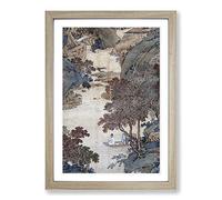 Fishing Under Gum Trees by Qiu Ying Framed Print | A2 Oak Framed Wall Art | Ready to Hang | Modern Floral Picture | Living Room Bedroom Lounge Office