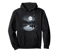 Fishing Under Moonlight Canoe Adventure Nature Scene Pullover Hoodie