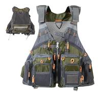 Fishing Vest for Men with 13 Pockets Olive Green - Breathable Mesh with Reflective Stripes & Adjustable Straps, Average Size