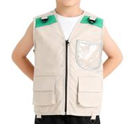 Fishing Vest Kids, Sleeveless Costume Jacket, 30x25cm Outdoor Highlight, Polyester Fabric Vest Detail SPU, Adventure with Pockets, Camping Hiking Exploration for Park Zoo Outdoor Activity Role Play