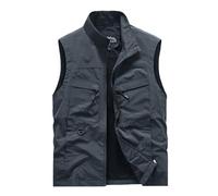 Fishing Vests for Men Full-Zip Windproof Vest Jackets with Pockets Safari Utility Outerwear Travel Hiking Waistcoat Chaleco para Trabajo(Grey, XXXXXXL)