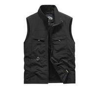 Fishing Vests for Men Full-Zip Windproof Vest Jackets with Pockets Safari Utility Outerwear Travel Hiking Waistcoat Chalecos para Hombre(Black, XXXXXXL)