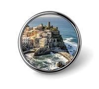 Fishing Village Round Badge Personalized Metal Lapel Pin Badges Fit Clothing Bags Hat Humorous Printed Brooch Badge Party Decorations Accessories for Men Women