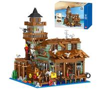 Fishing Village Store House Building Block Set - 1881 PCS Wood Cabin Mini Bricks Kit, STEM Architecture Toys, Home Office Decor, Birthday Gift for Adults Kid Ages 6+