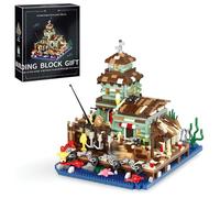 Fishing Village Store House Building Blocks Set, 2560 PCS Micro Cabin Seaside Building Kits with LED Lights, DIY Mini Architecture Bricks Model, Gifts for Adults and Teens