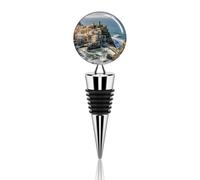 Fishing Village Wine Stopper Zinc Alloy Beverage Bottle Stopper Reusable Leak Proof Wine Cork Cute Champagne Saver Decorative Bottle Sealer Plug Gift for Men Women
