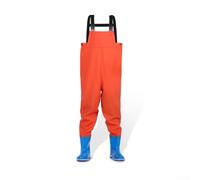 Fishing Waders for Youth and For Kids with Attached Boots, Waterproof PVC Rain Trousers for Water Sports and Outdoor Exploration (26/27 orange)