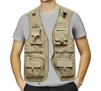 Fishing Waistcoat Mens, Mens Cargo Vest Outdoor Work Safari Fishing Vest Mesh Waistcoat with Multi Pockets Men's Lightweight Jacket Field Fishing Professional Rescue Vest Camping Gilet