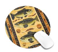 Fishing Wildlife Art Mouse Pad, Yellow Bass Fish Design Non-Slip Stitched Edge Mousepad, Perfect for Home Office Computer Use, Rubber Washable Gaming Mat Round 8x8 Inch