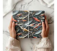 Fishing Wrapping Paper Sheet, Bass & Pike Fish Lures on Black, Perfect for Fishermen, Anglers, Fathers Day & Birthday Gifts - W88 (Small Sheet - 30 x 40cm/ 11.8" x 15.7" inches)