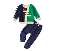FishingDino Toddler Baby Boy Clothes Set 1-4T, Long Sleeve Spring Sweatershirt & Elastic Waist Pant Set, Dinosaur Trucks Letters Spring Summer Clothing Outfits, Blue Dino 12-18 Months