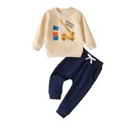 FishingDino Toddler Baby Boy Clothes Set 1-4T, Long Sleeve Spring Sweatershirt & Elastic Waist Pant Set, Dinosaur Trucks Letters Spring Summer Clothing Outfits, Yellow Truck 3-4T
