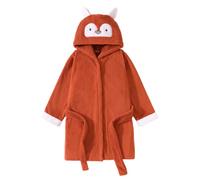 FishingDino Toddler Hooded Towel Robe Age 1-5 Years, Soft Absorbent Kids' Cotton Bathrobe Dressing Baby Gown with 3D Ears & Belt for Boys & Girls, Orange Fox, 3-5 T
