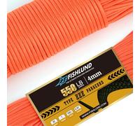 FISHLUND Paracord 550 lb, 7 Strand Type III Paracord Rope 250ft, High Strength Nylon Parachute Cord for Camping, Survival, Tactical and Hiking, Neon Orange