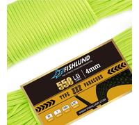 FISHLUND Paracord 550 lb, 7 Strand Paracord Rope 50ft 4mm, Nylon Parachute Cord for Camping, Neon Green