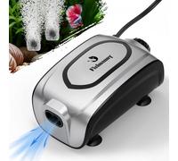 Fishnanny Adjustable 5W 350 L/H Aquarium Air Pump Silent - Dual Outlet Fish Tank Air Pump, Small & Powerful Oxygen Aerator with Air Stone Aquarium Accessories Set for 1-600L Tanks (Silver, 2026 New)