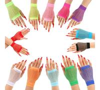 Fishnet Gloves, 13 Pairs Mesh Gloves, Ladies' Neon Party Accessories From The 1980s, Accessories Suitable For Neon Parties, Themed Parties, And Halloween Celebrations(13 Colors)
