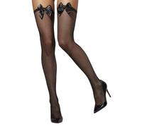 Smiffys Fishnet Hold-Ups, Black with Bows, Fever Hosiery Fancy Dress, Fever Dress Up Accessories