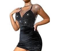 Fishnet Rhinestone Crop Top for Women, Black Sexy Mesh Diamond Hollow Out Crop Tops, See Through Rhinestone Studded Crop Tops for Festival Club Rave Outfit, Big Diamond Crystal Club Wear Cropped Tops