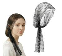 Fishnet Rhinestone Headband Veil Cap, Sparkly Hollow Mesh Sequin Head Scarf Turban for Women Rave Party Nightclub Accessories - Black