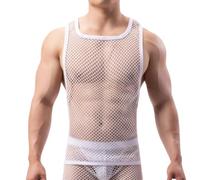 Fishnet Tank Top for Men, Mesh See Through Hollow Out Sleeveless Vest, Breathable Crew Neck Stretch Muscle Tops for Workout Gym Sports, Quick Dry Regular-Fit Undershirt for Clubwear Night Out Parties