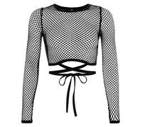 Fishnet Top Woman Crochet Fishnet Long Sleeve Top Hollow Out Crop Top See Through Tops for Women Long Sleeve Crop Top Sexy Mesh Sheer Long Sleeve Top Slim Fit Tops for Women Fishnet T-Shirt Blouse