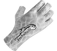 Fishoholic Fingerless Fishing Glove L/XL w' Super Grip UPF50+ Sun Protection Fishing Gloves Sun Screen UV Glove for Men and Women Kayaking Hiking Paddle Board Paddling Rowing Canoe (GreyCamo, L/XL)