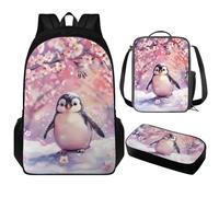 Fishoutleap Penguin Backpacks Cartoon School Backpack Set for Girls 6-8 Big Backpack and Lunch Box and Pencil Bag for Toddler Preschool Elementary