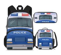 Fishoutleap Police Car School Bag Set for Boys Bookbag Set for Boys Ages 8-10 Cute Preppy Backpacks for Teen Boys Backpack for School Boys 4th Grade Studengts Back To School Supplies
