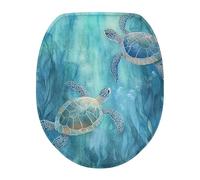 Fishoutleap Undersea Turtle Toilet Lid Seat Protector Cover Washable Soft and Absorbent Toilet Seat Cover Elongated Round Oblong Toilet Lid Cover for Bathroom Decorative Blue