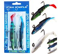FishSimple™ Premium Fishing Lures, 28g 13.5cm Bass Cod & Pollock Lures, Silicone Multi-Color Strike Pack and Hit Squad Sets, 3 Pack Each All Year round winners. (STRIKE PACK)