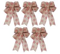 Fishtail Bows with Snowflake Pattern Natural Burlap 5pcs