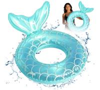 Fishtail Inflatable Swimming Rings for Adults, Mermaid Float, Pool Party Inflatable Toy, Transparent Pool Floats with Sequin, Swim Tube Pool Floaties Chair with Backrest Lake Beach Pool Toys