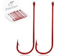 FishTrip 100Pcs Aberdeen Fishing Hooks Red, Long Shank Hooks for Freshwater