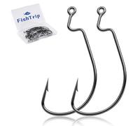 FishTrip 100pcs EWG Hooks for Bass Fishing, Offset Worm Hook Texas Rig Hooks Live Bait Fishing Hooks for Freshwater Saltwater Size 6 4 2 1 1/0 2/0 3/0(6#_100pcs)